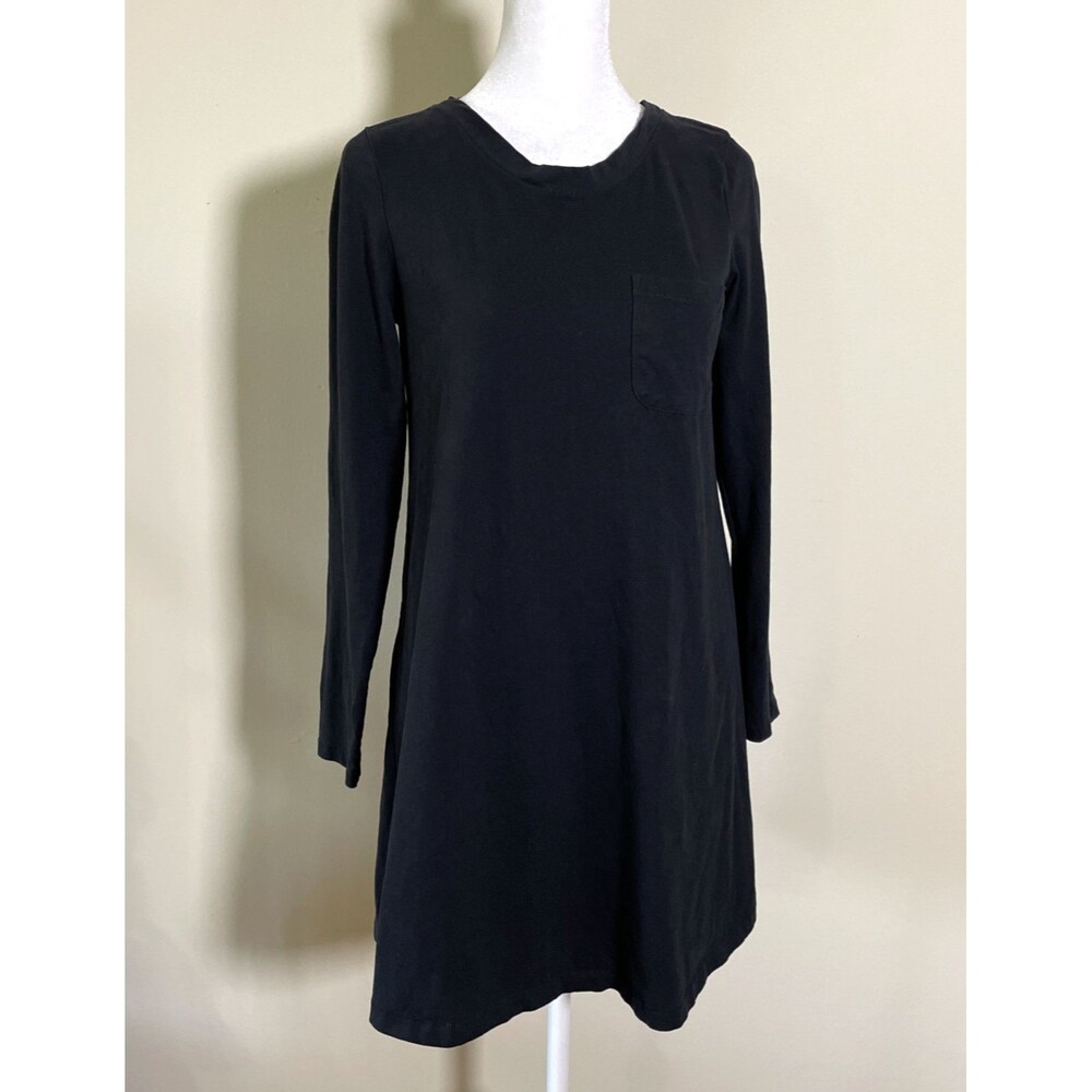 Abercrombie & Fitch Black Pocket Front Long Sleeve T-Shirt Dress Sz Small Cotton
